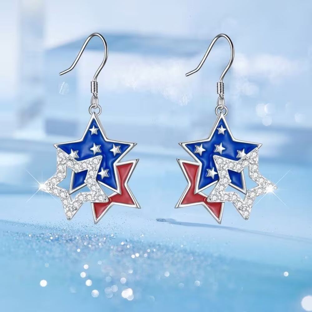 1 Pair of Patriot Independence Day Earrings Women Stars Stripes Flag Fashion New